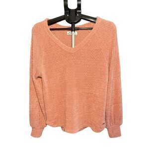 Hollister Pink Light Fuzzy Soft V-neck Sweater Size Large